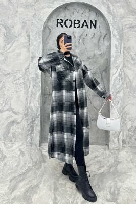 پالتو فوتر چهارخانه بغل چاک دو جیب پاکتی