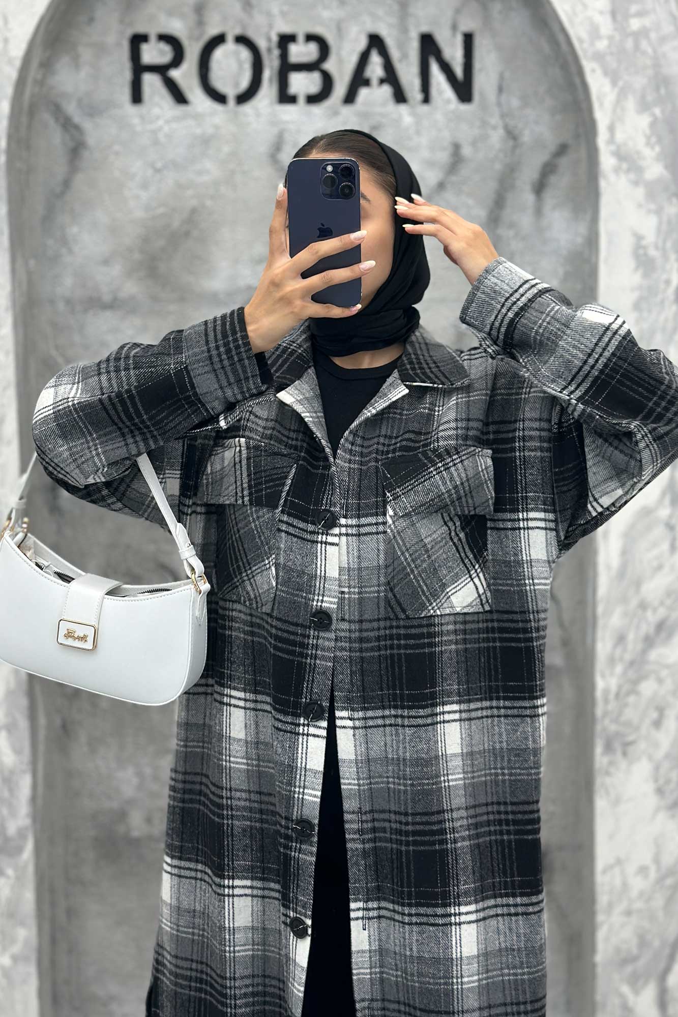 پالتو فوتر چهارخانه بغل چاک دو جیب پاکتی