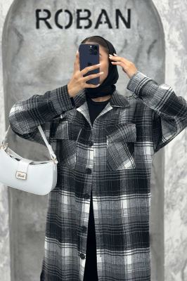 پالتو فوتر چهارخانه بغل چاک دو جیب پاکتی