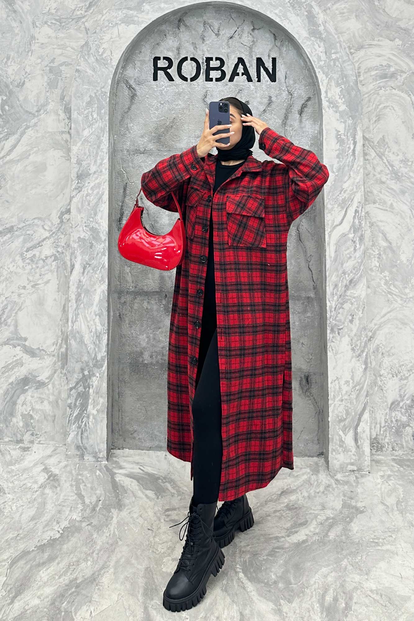 پالتو فوتر چهارخانه بغل چاک دو جیب پاکتی