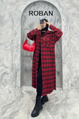 پالتو فوتر چهارخانه بغل چاک دو جیب پاکتی