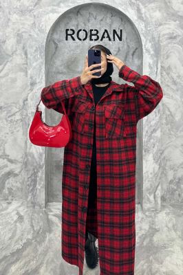 پالتو فوتر چهارخانه بغل چاک دو جیب پاکتی