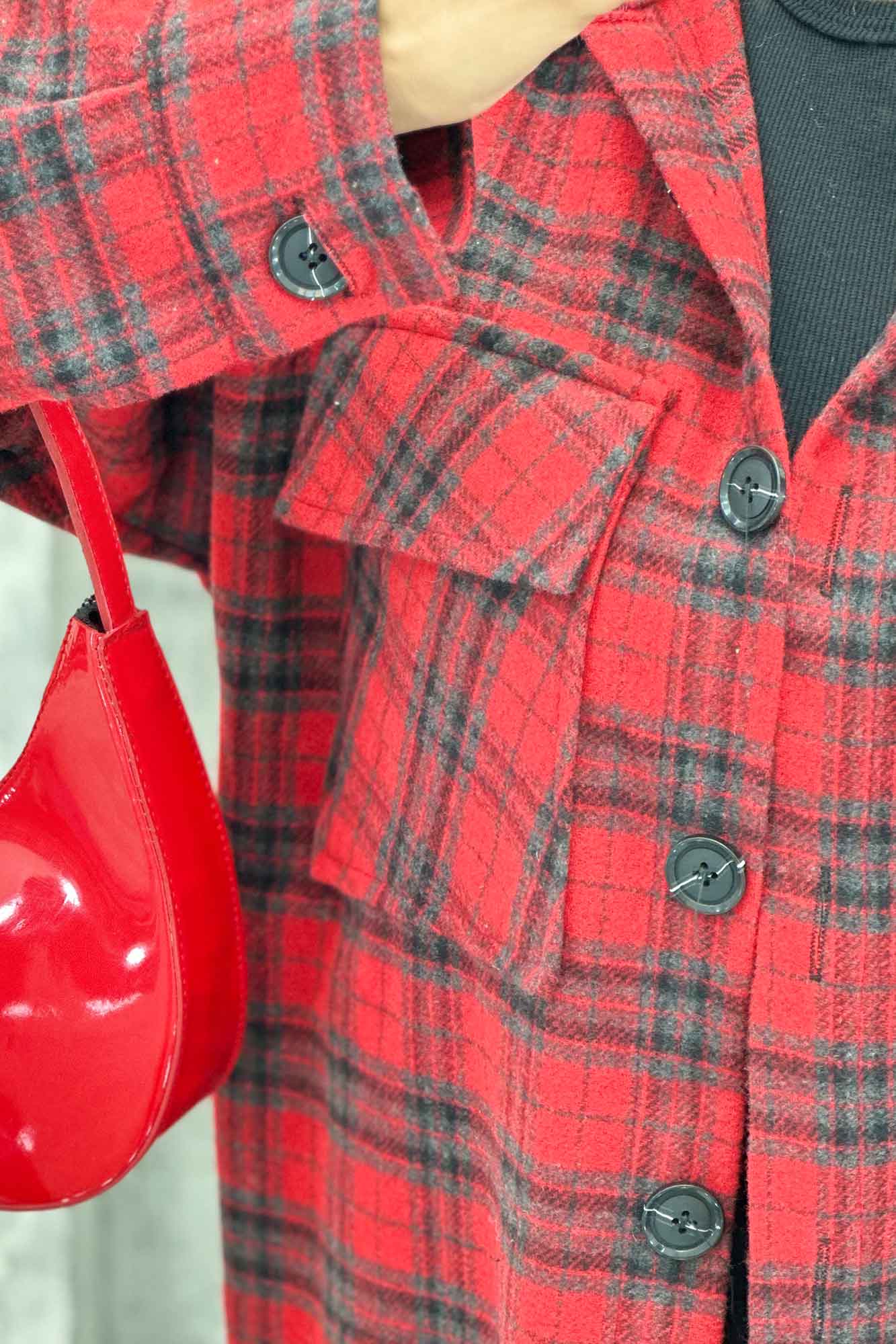 پالتو فوتر چهارخانه بغل چاک دو جیب پاکتی