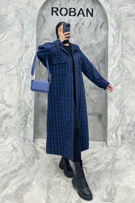 پالتو فوتر چهارخانه بغل چاک دو جیب پاکتی