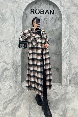 پالتو فوتر چهارخانه بغل چاک دو جیب پاکتی