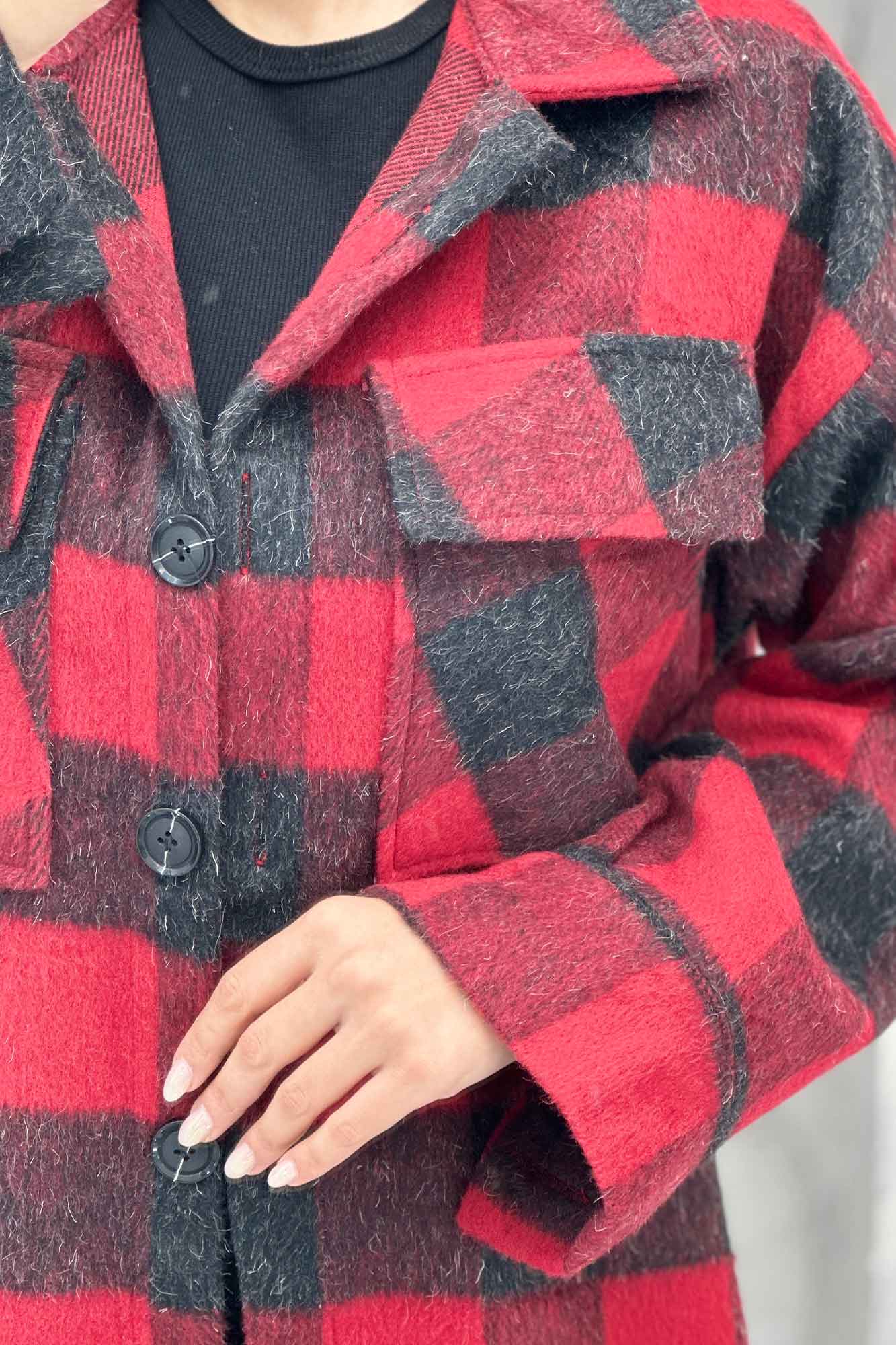 پالتو فوتر چهارخانه بغل چاک دو جیب پاکتی