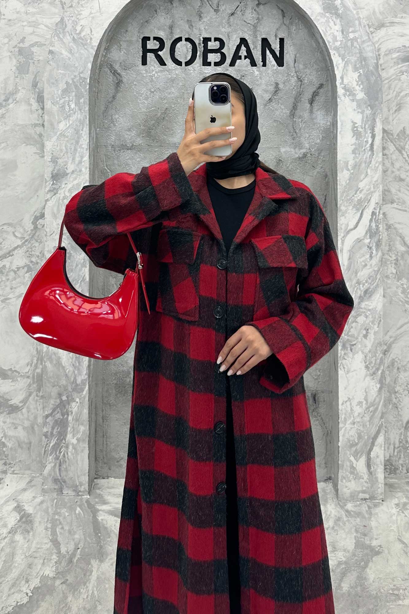 پالتو فوتر چهارخانه بغل چاک دو جیب پاکتی