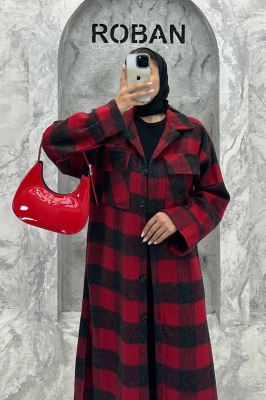 پالتو فوتر چهارخانه بغل چاک دو جیب پاکتی