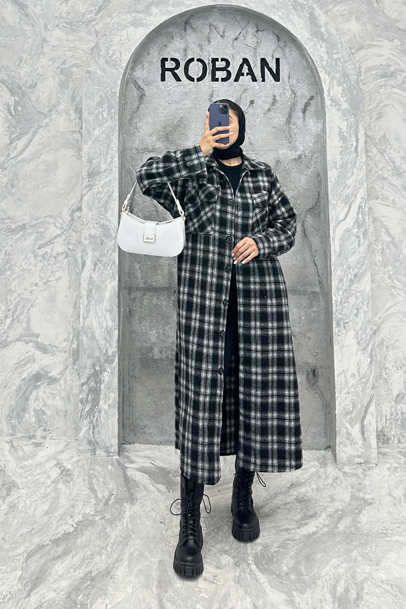 پالتو فوتر چهارخانه بغل چاک دو جیب پاکتی