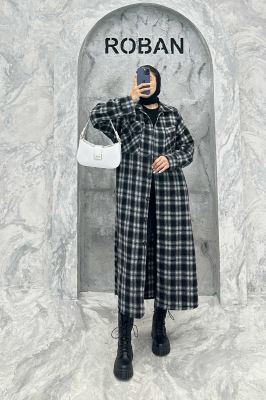 پالتو فوتر چهارخانه بغل چاک دو جیب پاکتی