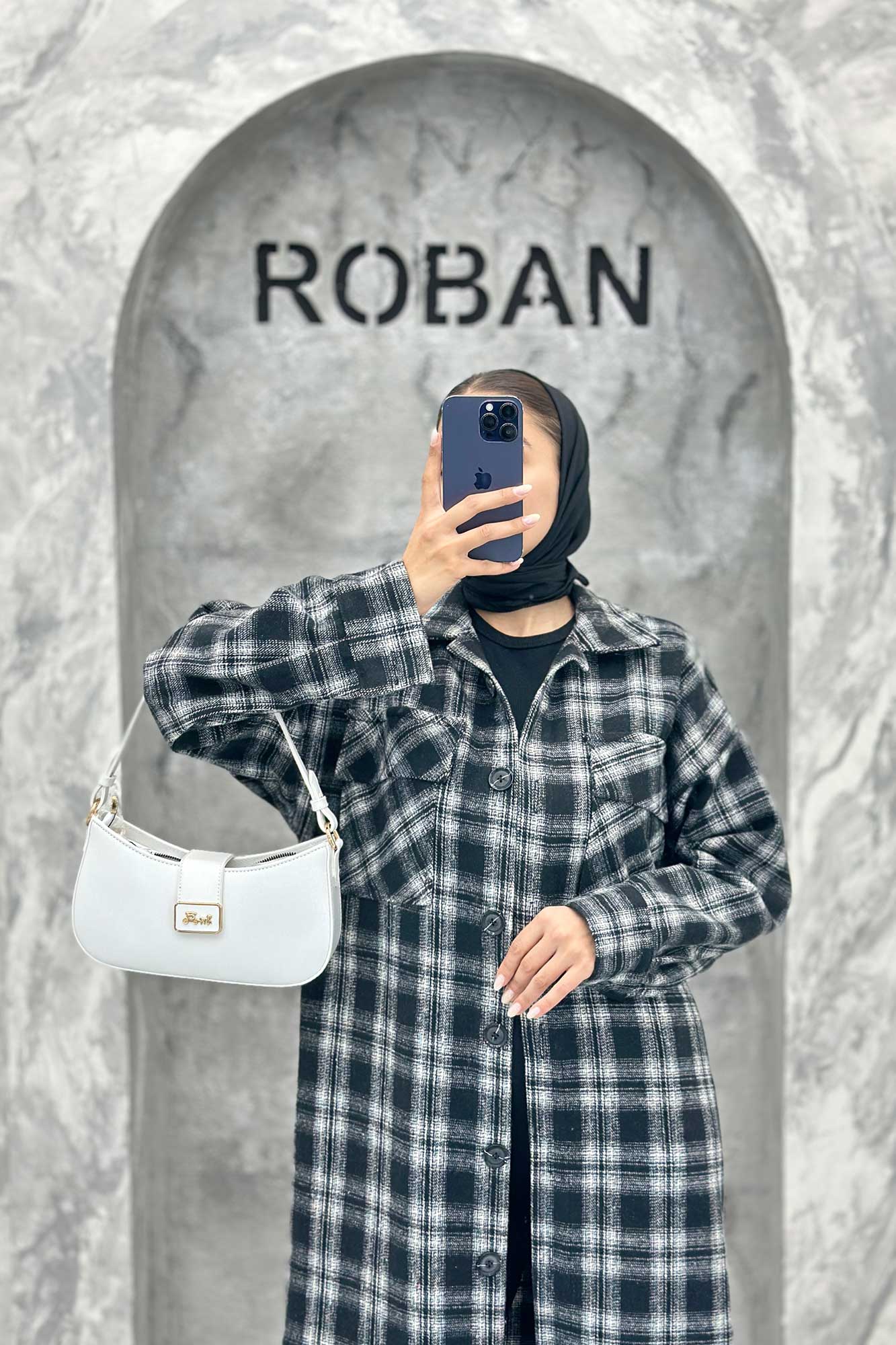 پالتو فوتر چهارخانه بغل چاک دو جیب پاکتی