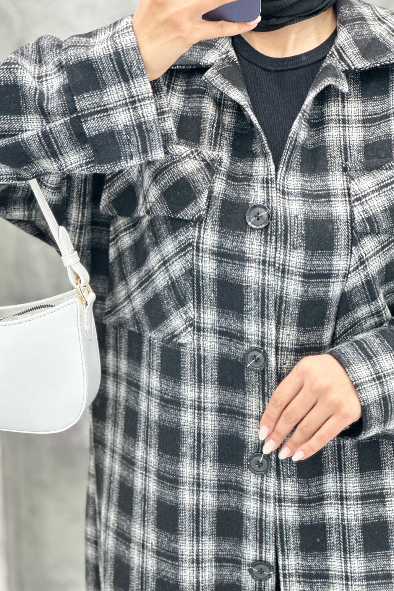 پالتو فوتر چهارخانه بغل چاک دو جیب پاکتی