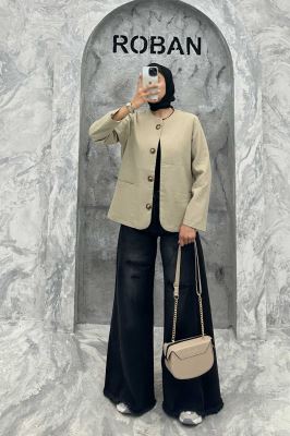 کت یقه گرد پیلیسه آستر دار