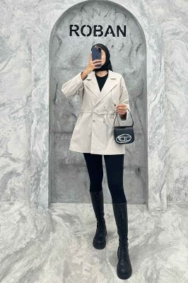 ترنچ کت کمرگت دار کتان زارا