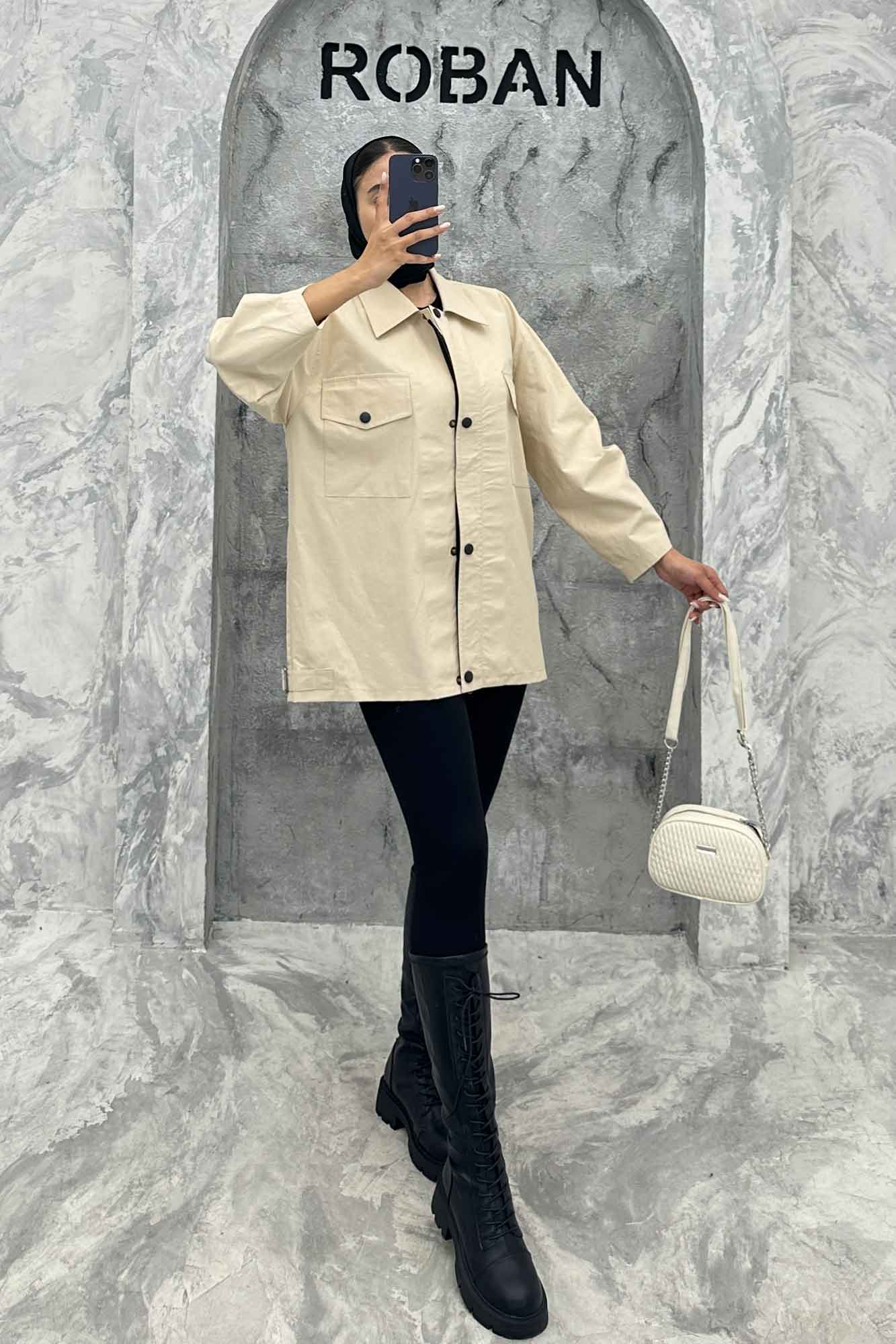 مانتو پاییزه دو جیب پاکتی دکمه زاماک