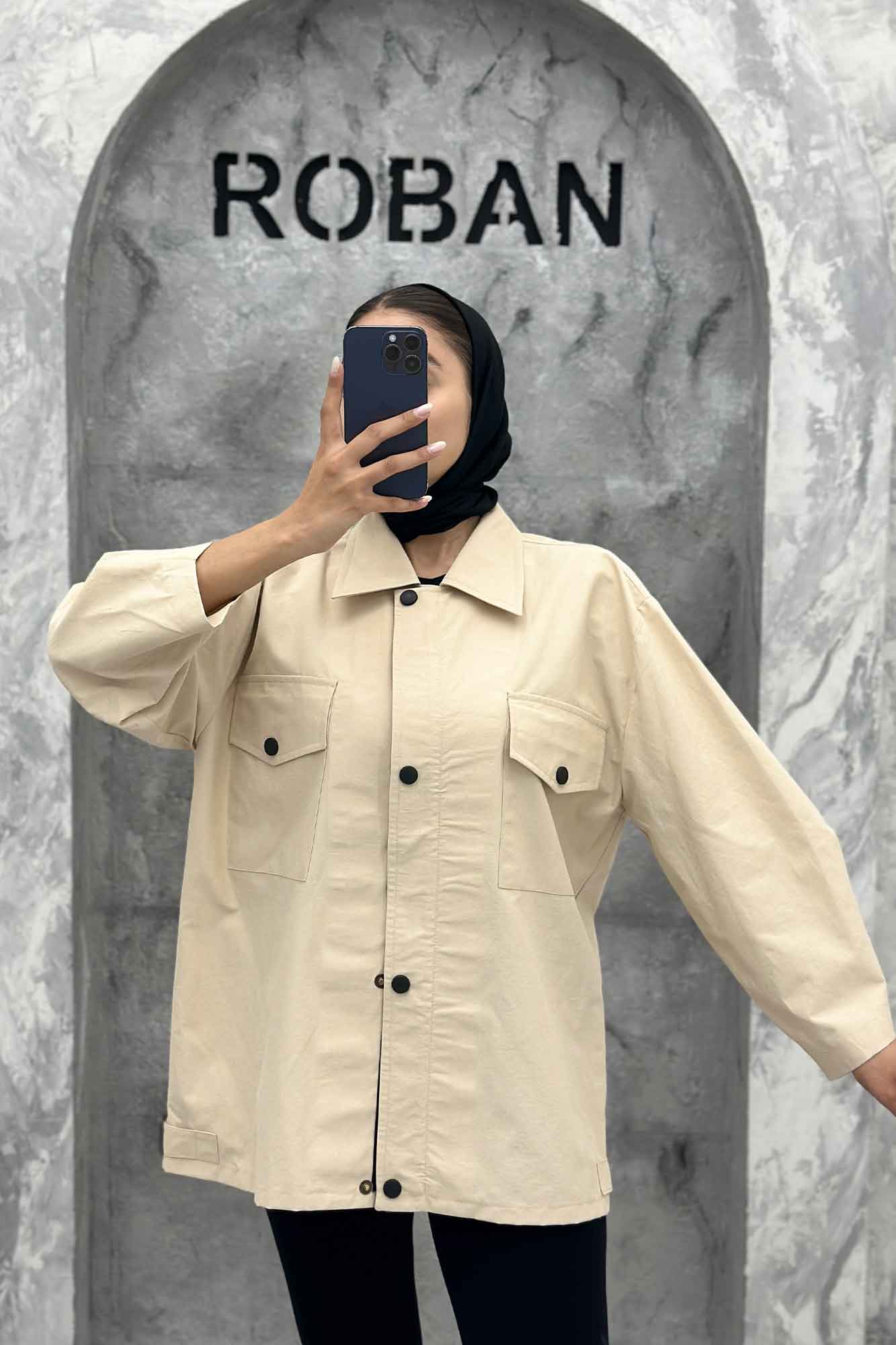 مانتو پاییزه دو جیب پاکتی دکمه زاماک