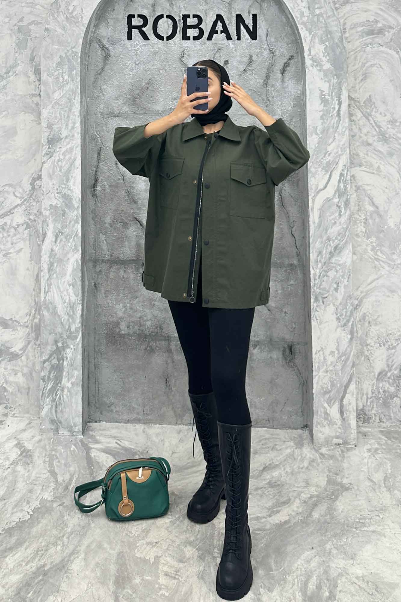 مانتو پاییزه دو جیب پاکتی دکمه زاماک