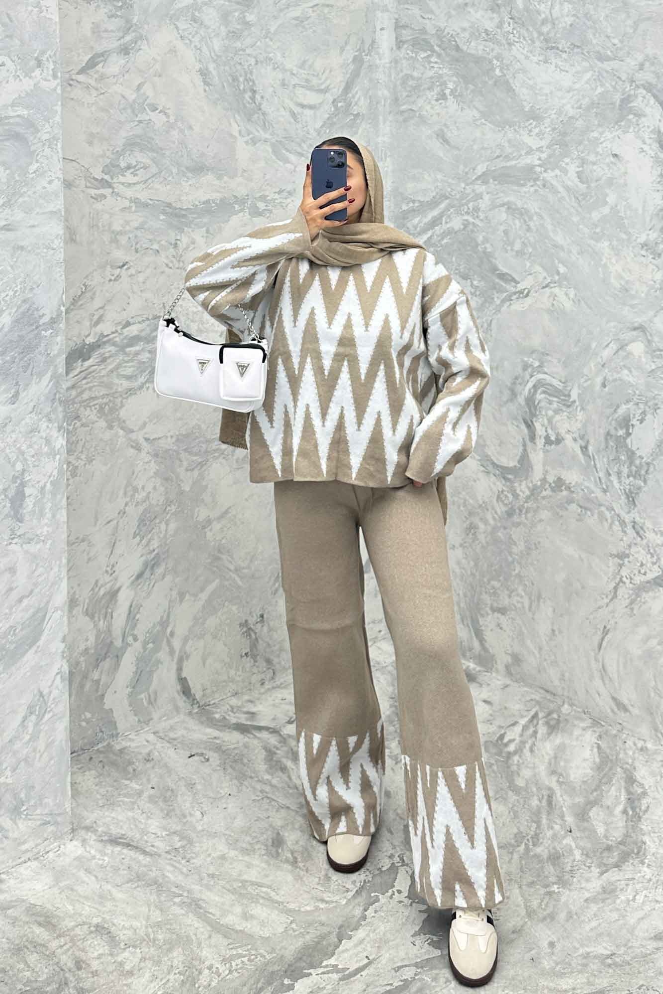 ست دورس و شلوار بافت طرح دار