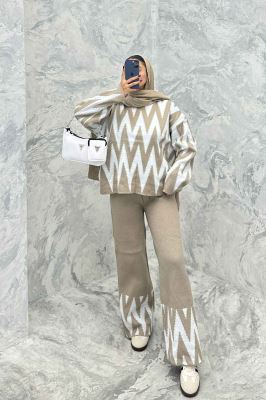 ست دورس و شلوار بافت طرح دار