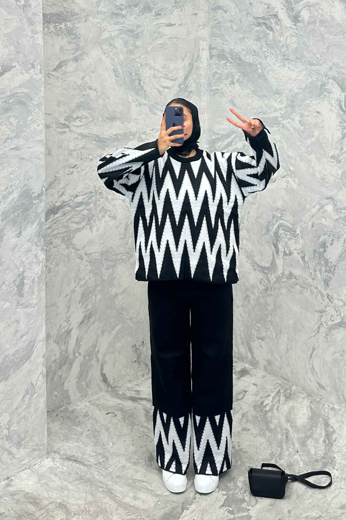 ست دورس و شلوار بافت طرح دار