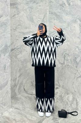 ست دورس و شلوار بافت طرح دار