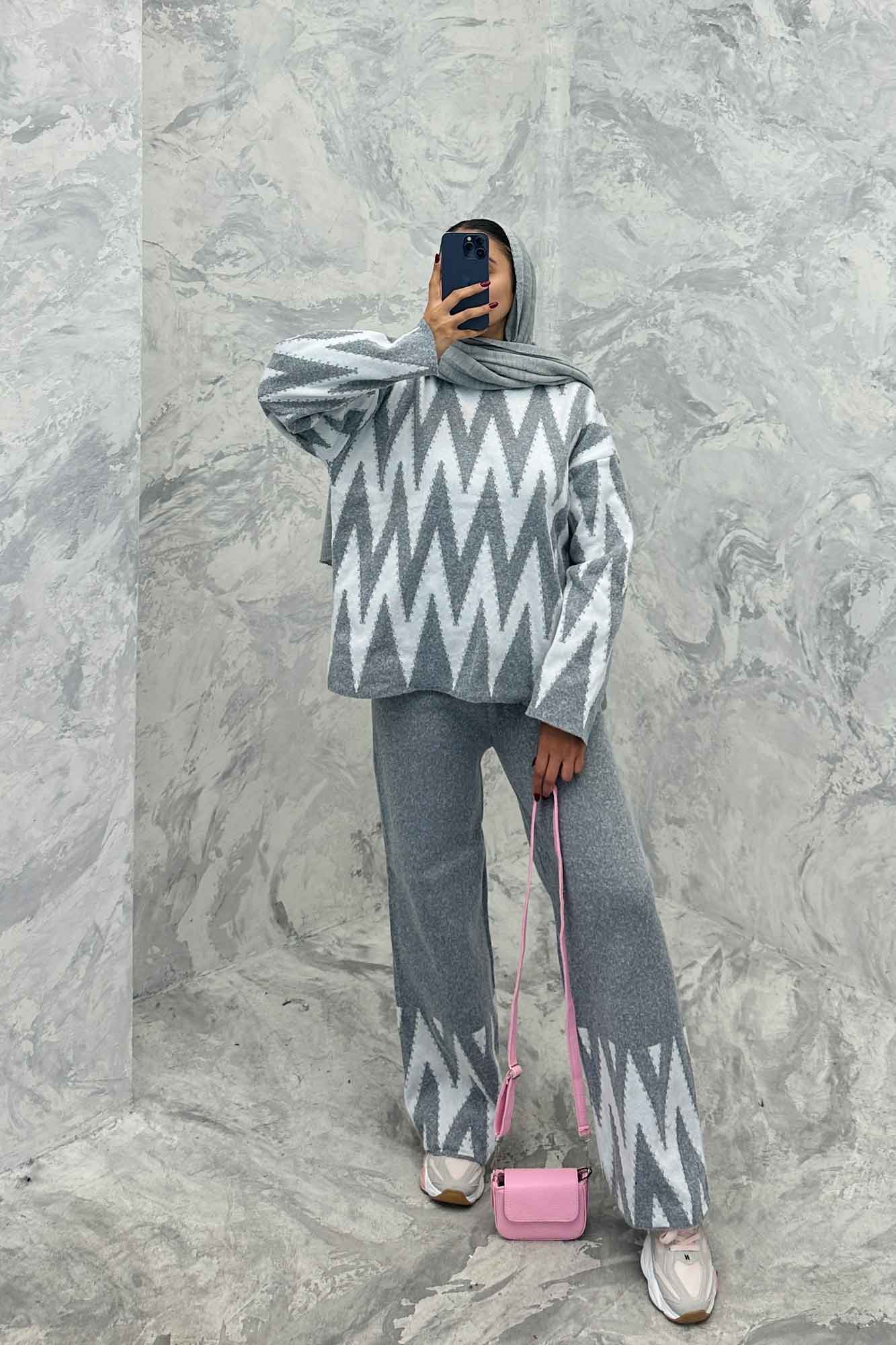 ست دورس و شلوار بافت طرح دار