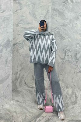 ست دورس و شلوار بافت طرح دار