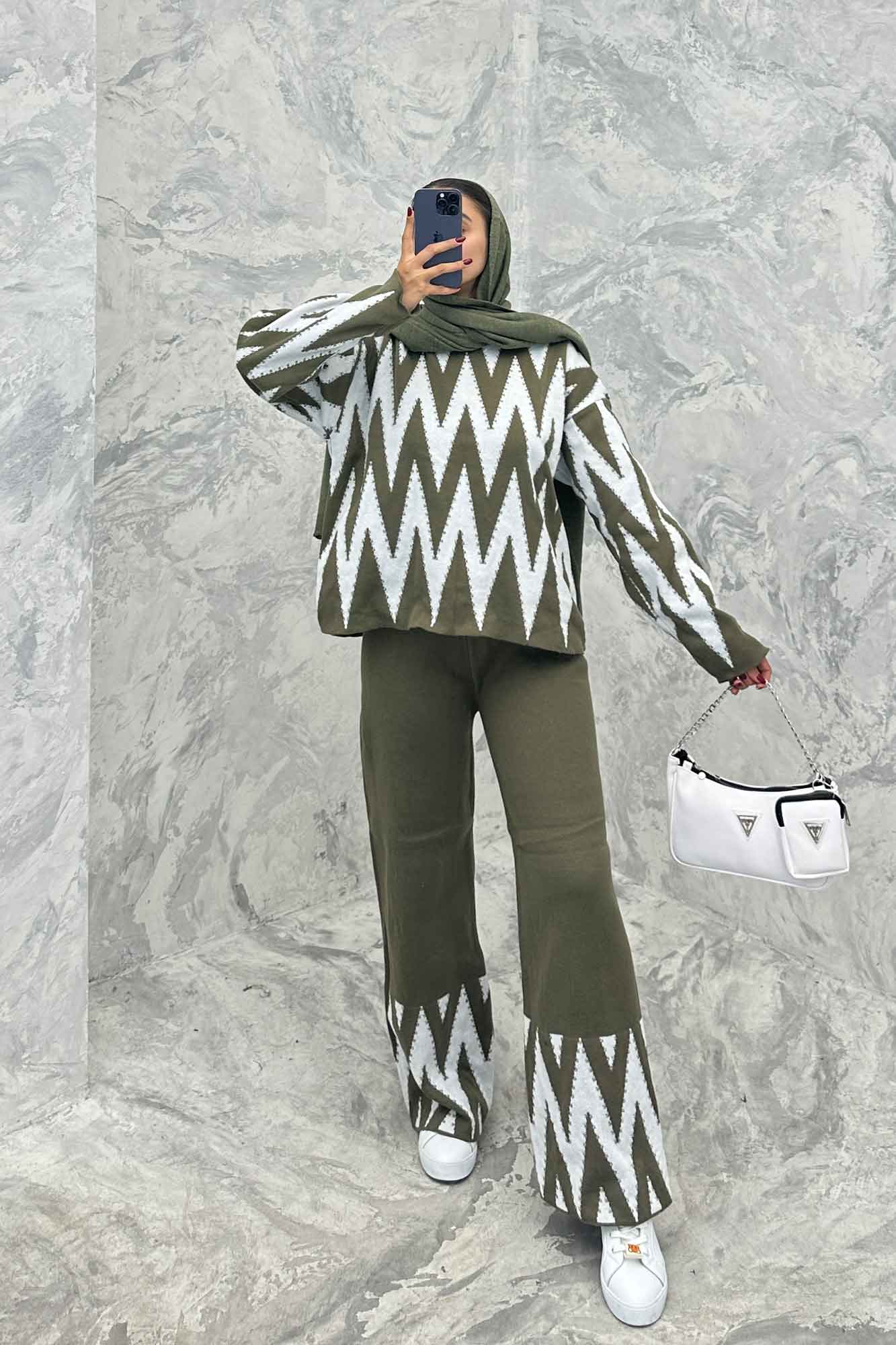 ست دورس و شلوار بافت طرح دار