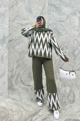 ست دورس و شلوار بافت طرح دار