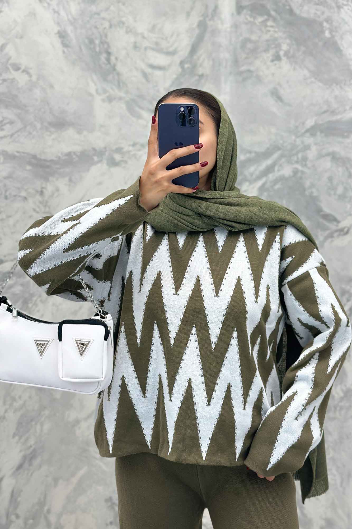 ست دورس و شلوار بافت طرح دار