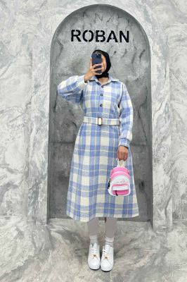 مانتو کفتان کمربندی پشمی چهارخانه 4691