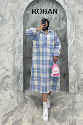 مانتو کفتان کمربندی پشمی چهارخانه 4691