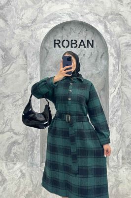 مانتو کفتان کمربندی پشمی چهارخانه 4691