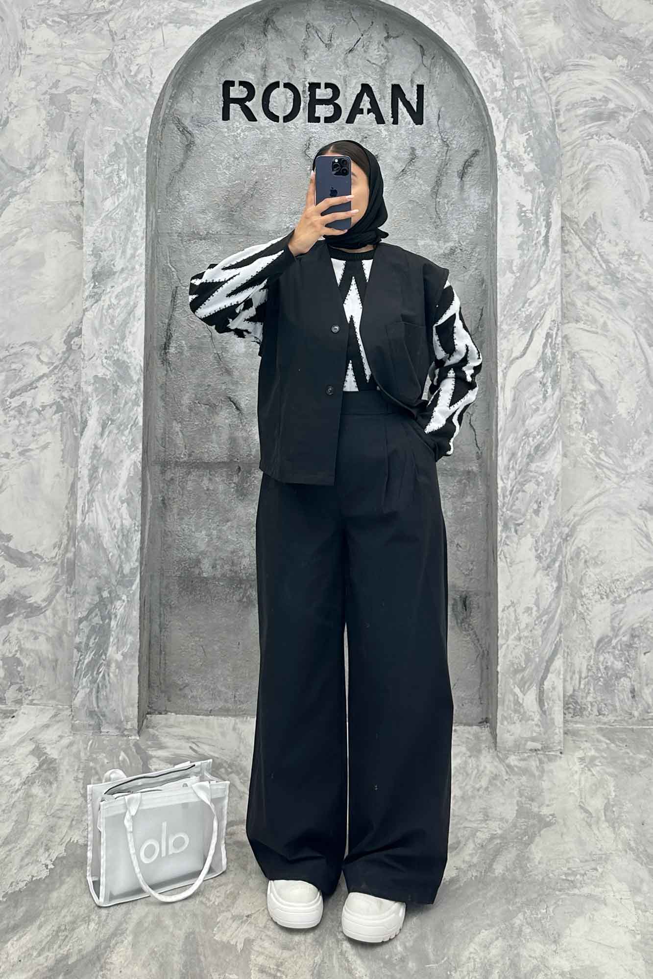 ست جلیقه تک جیب و شلوار بگ کتان زارا