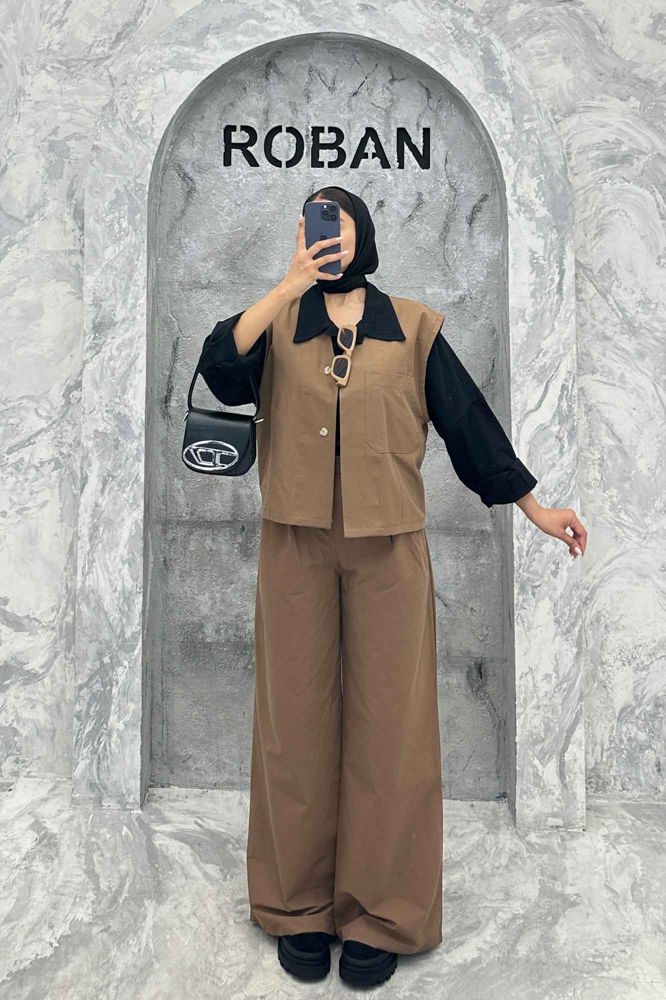 ست جلیقه تک جیب و شلوار بگ کتان زارا