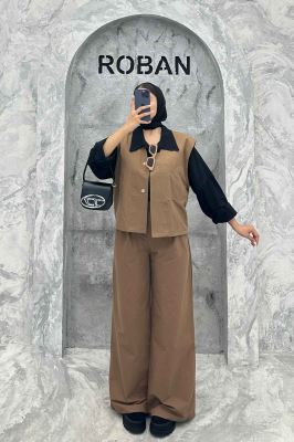 ست جلیقه تک جیب و شلوار بگ کتان زارا