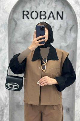 ست جلیقه تک جیب و شلوار بگ کتان زارا