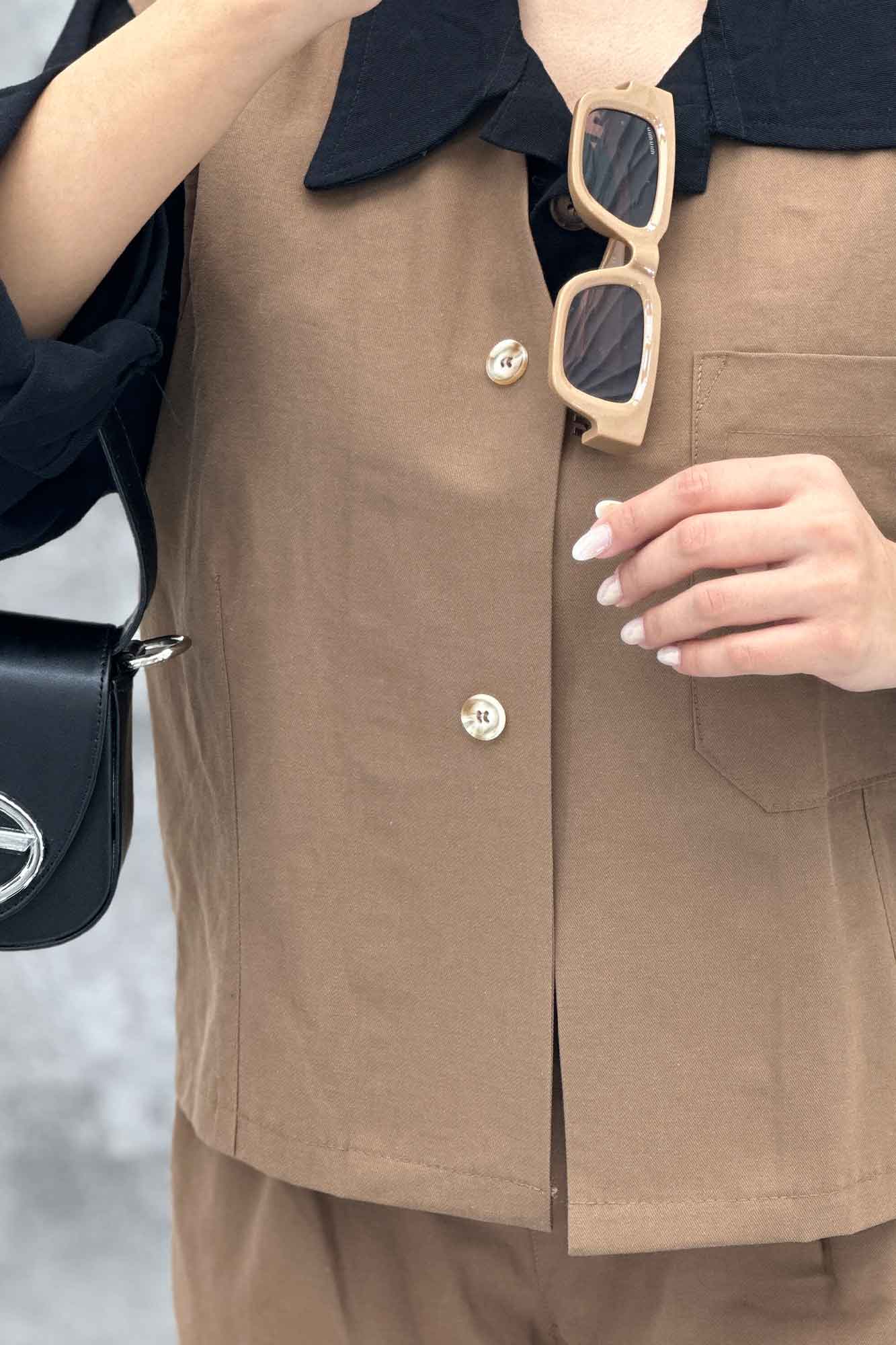 ست جلیقه تک جیب و شلوار بگ کتان زارا