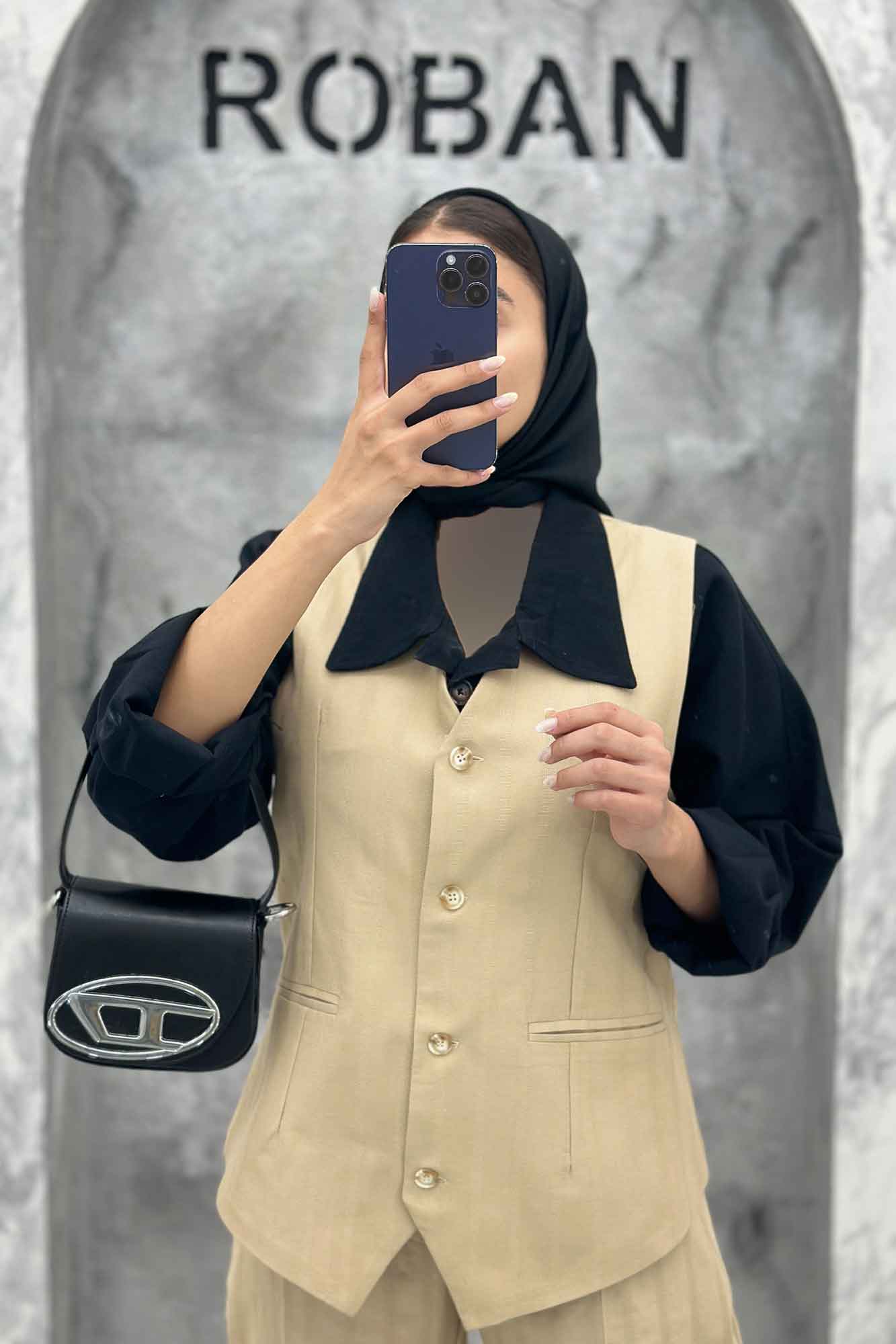 ست ژیله و شلوار یقه هفت لینن ژاکارد