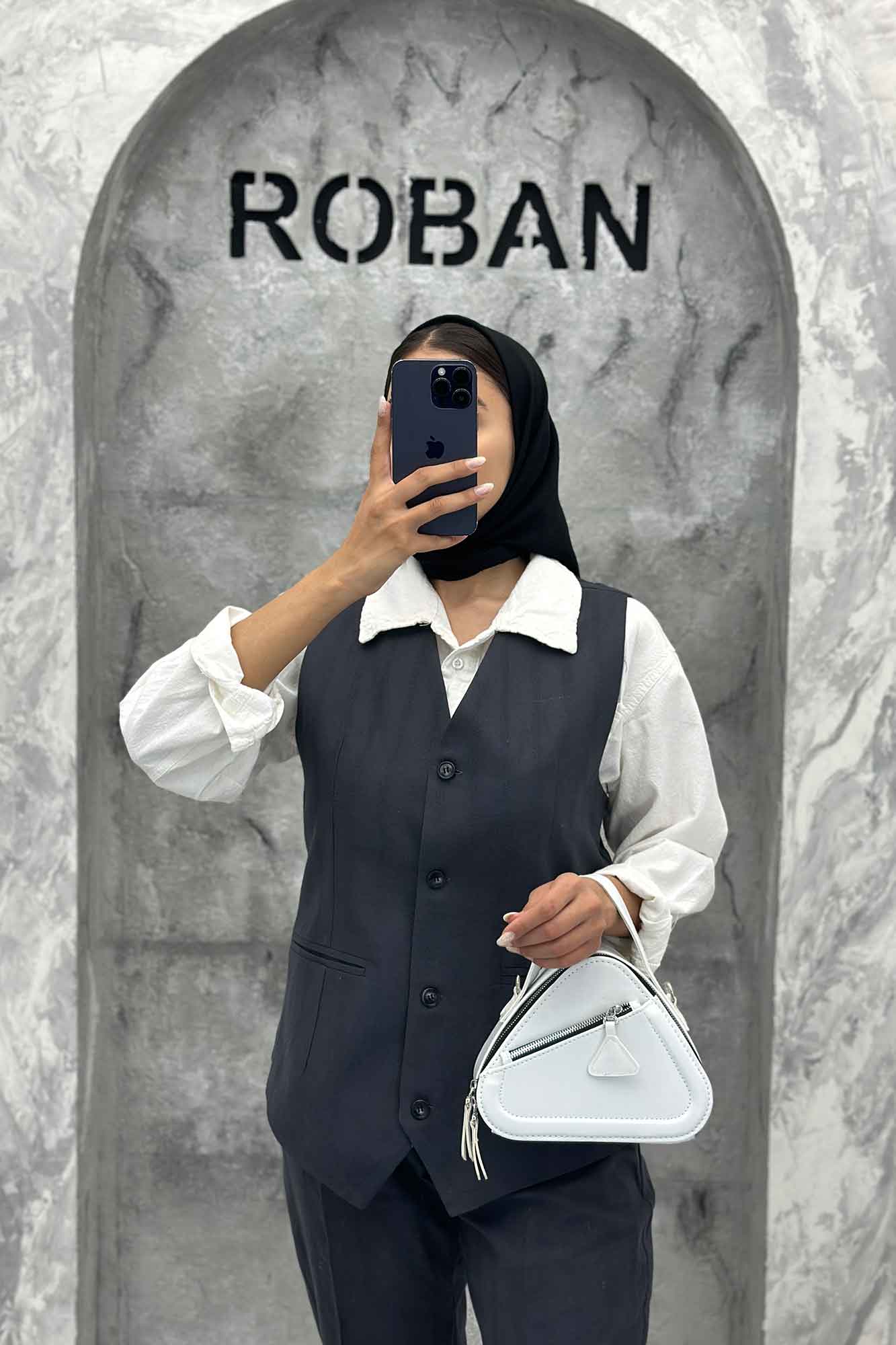 ست ژیله و شلوار یقه هفت لینن ژاکارد