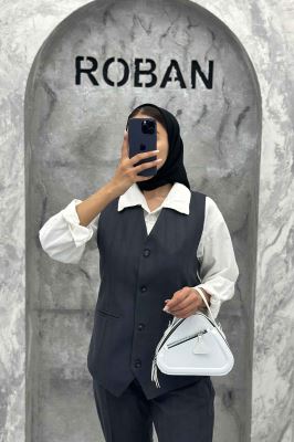 ست ژیله و شلوار یقه هفت لینن ژاکارد