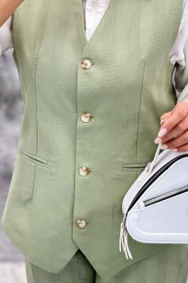 ست ژیله و شلوار یقه هفت لینن ژاکارد