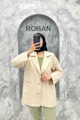 مانتو کتی دو دکمه عمودی جیب فیلتو لینن ژاکارد