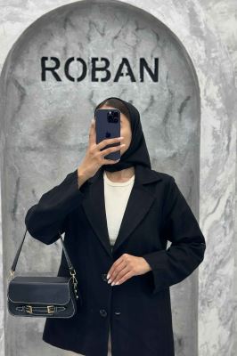 مانتو کتی دو دکمه عمودی جیب فیلتو لینن ژاکارد