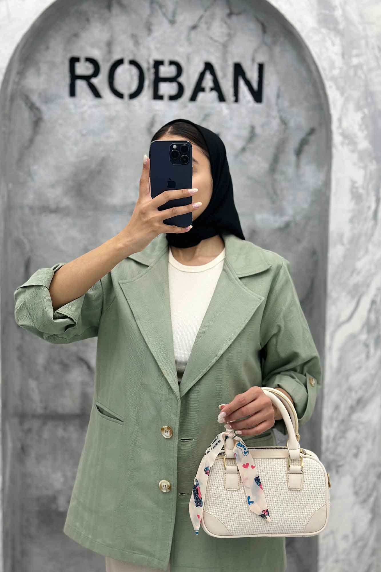 مانتو کتی دو دکمه عمودی جیب فیلتو لینن ژاکارد