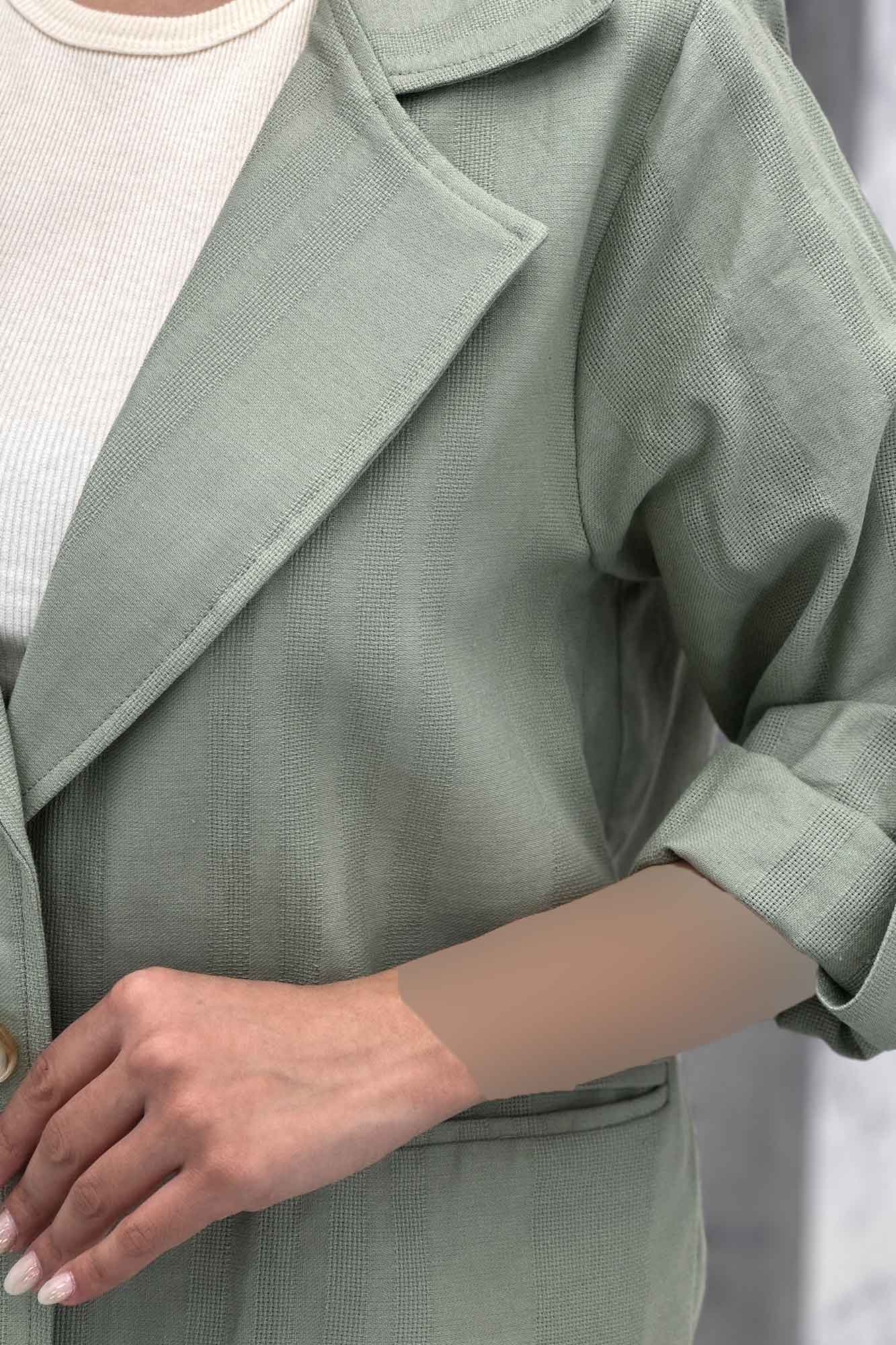 مانتو کتی دو دکمه عمودی جیب فیلتو لینن ژاکارد