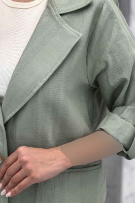 مانتو کتی دو دکمه عمودی جیب فیلتو لینن ژاکارد