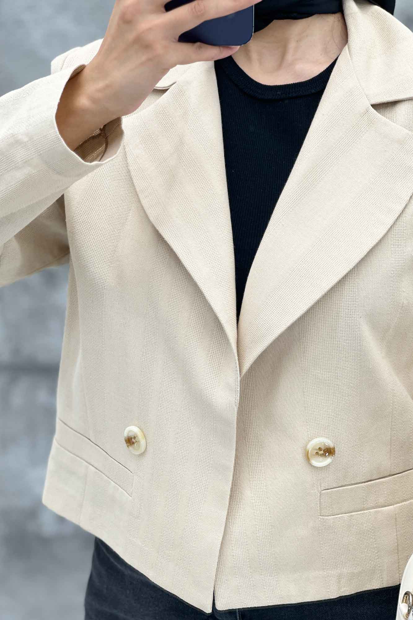 کت کراپ جیب فیلتو لینن ژاکارد