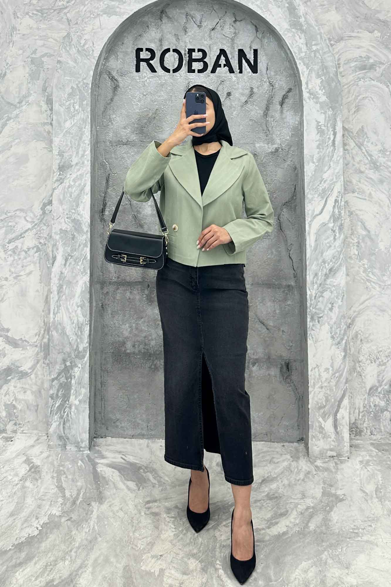 کت کراپ جیب فیلتو لینن ژاکارد