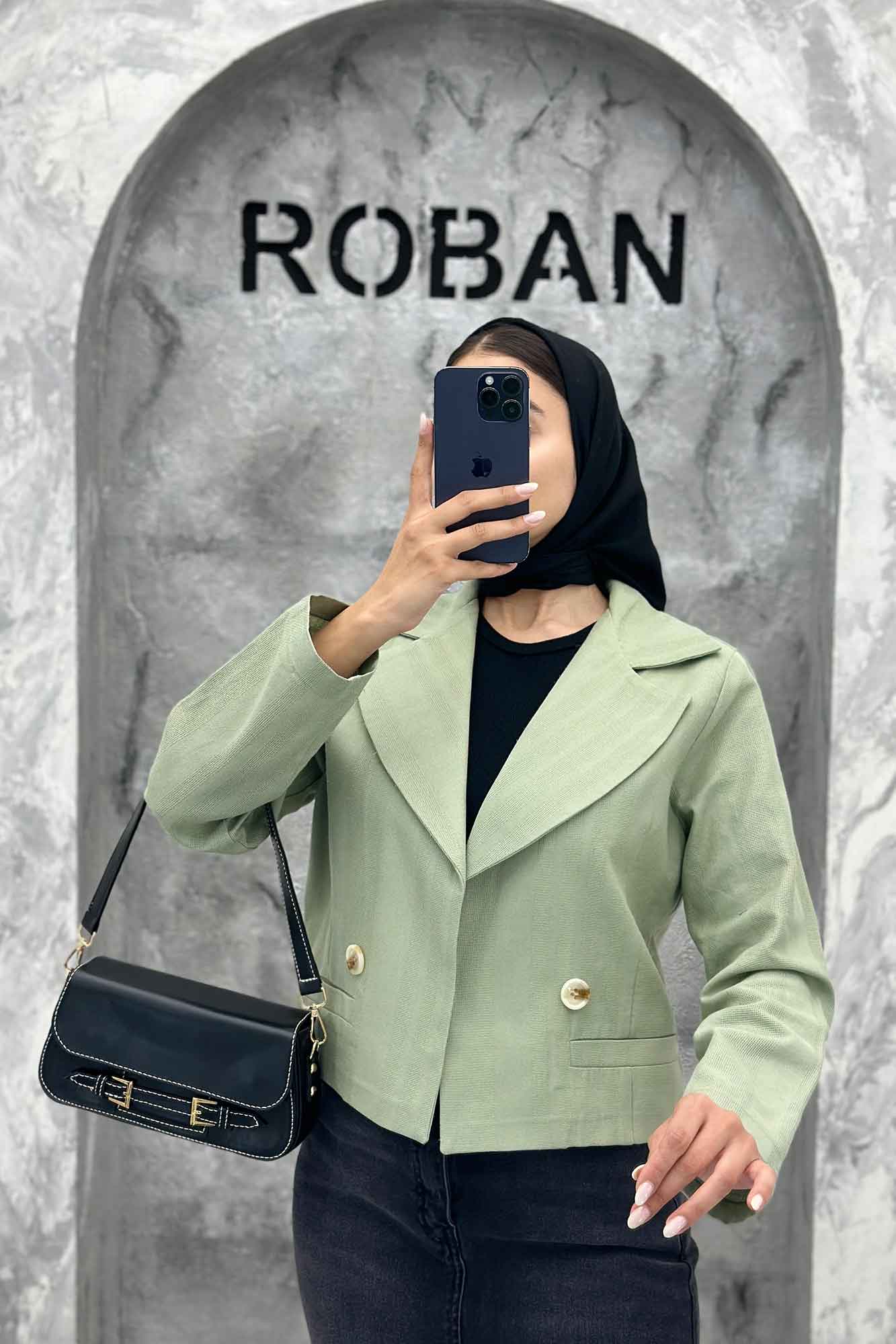 کت کراپ جیب فیلتو لینن ژاکارد